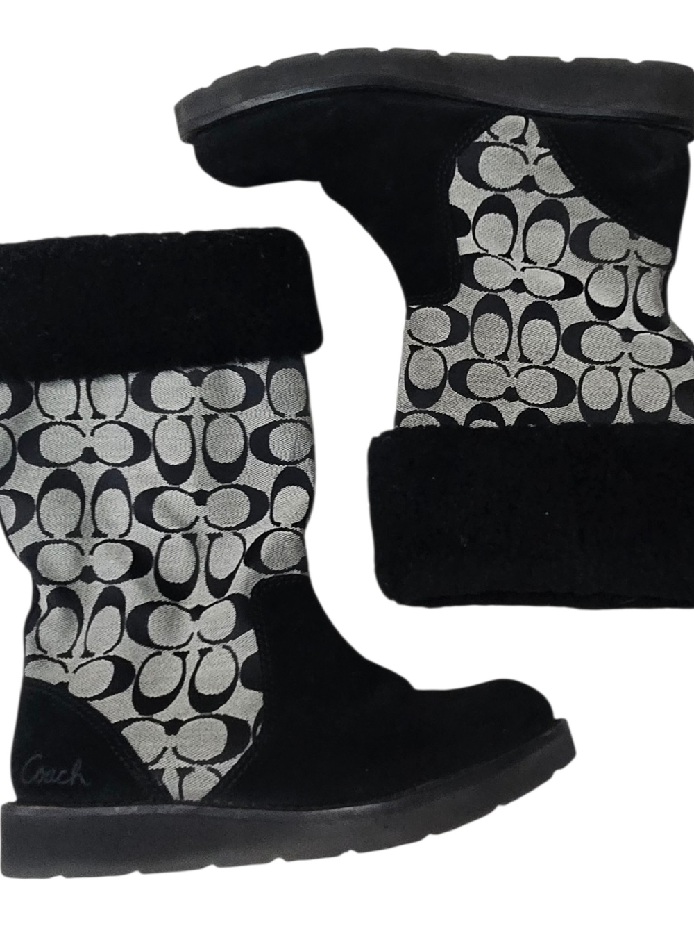 Coach Black and Gray Signature Logo Winter Boots
